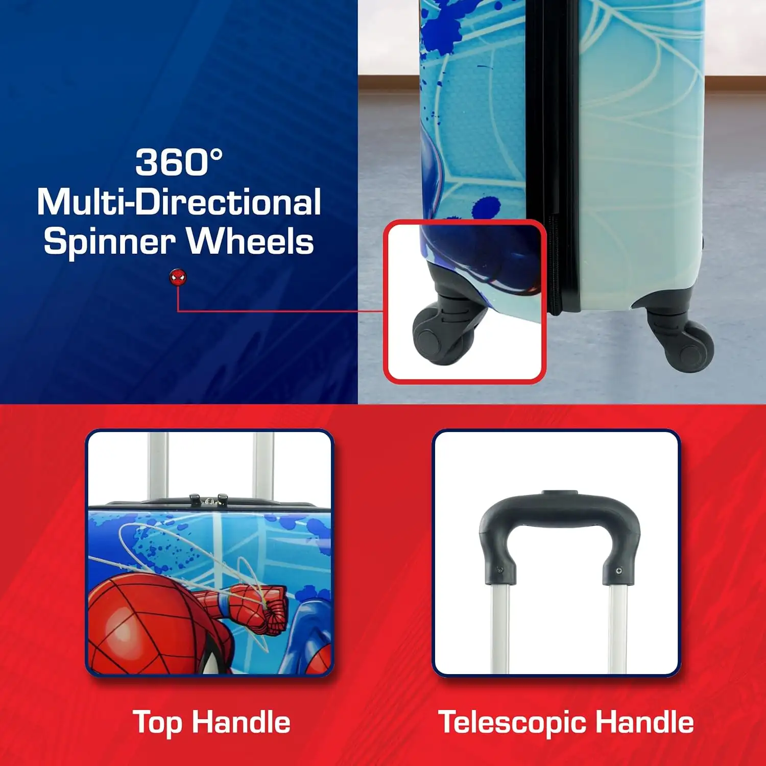 FUL Marvel Spider-Man 21 Inch Kids Carry On Luggage, Hardshell Rolling Suitcase with Spinner Wheels, Multi - 81cOE6o9TcL._AC_SL1500_